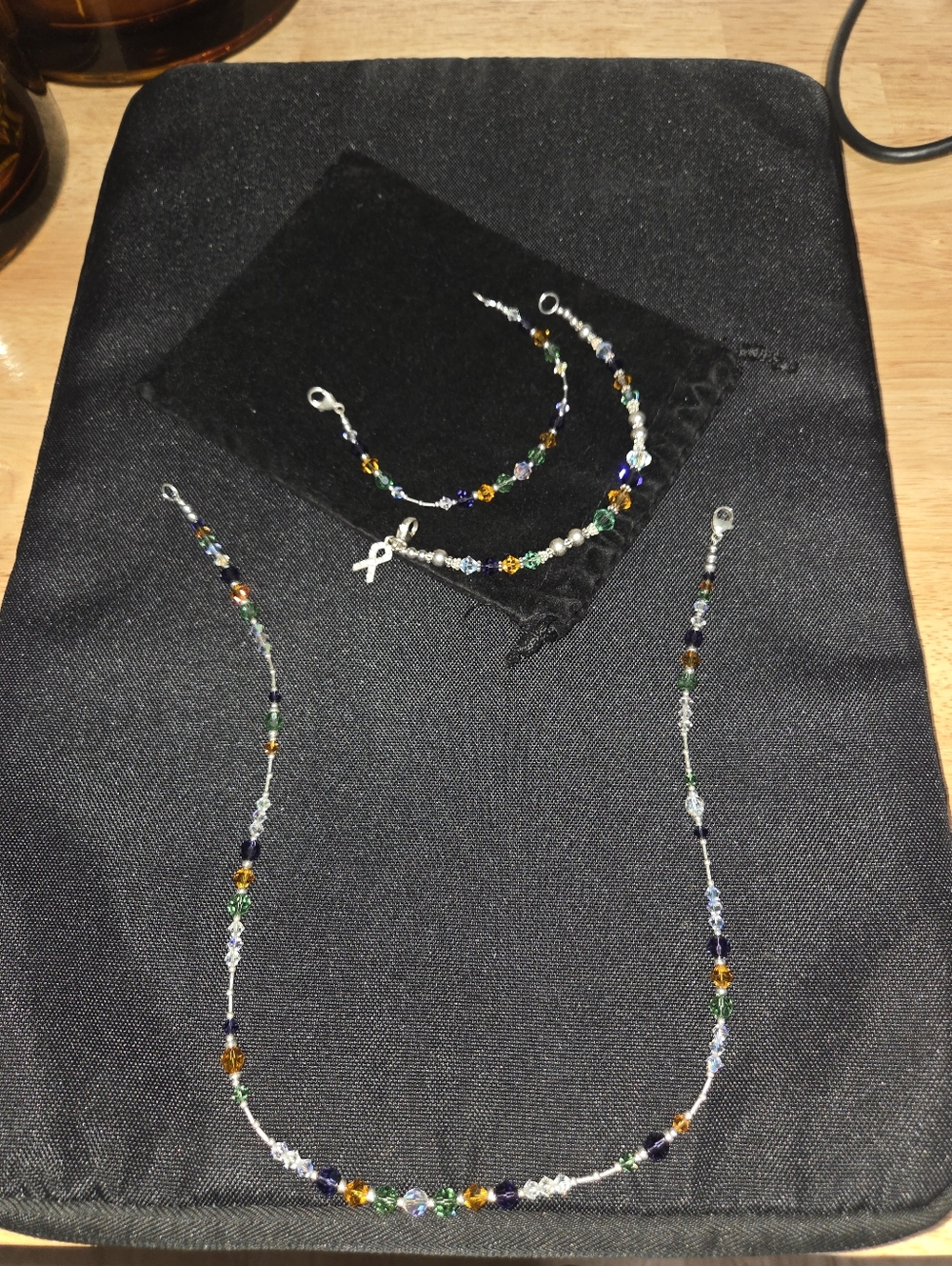 3 PIECE SWAROSKI  RHINESTONE NECKLACE + 2 BRACELETS IN SILVER